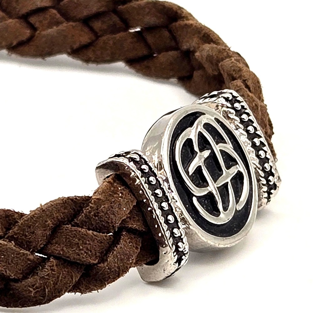 Brown‎ Braided Suede Celtic Knot Bracelet Silver Tone Adjustable Lobster Clasp